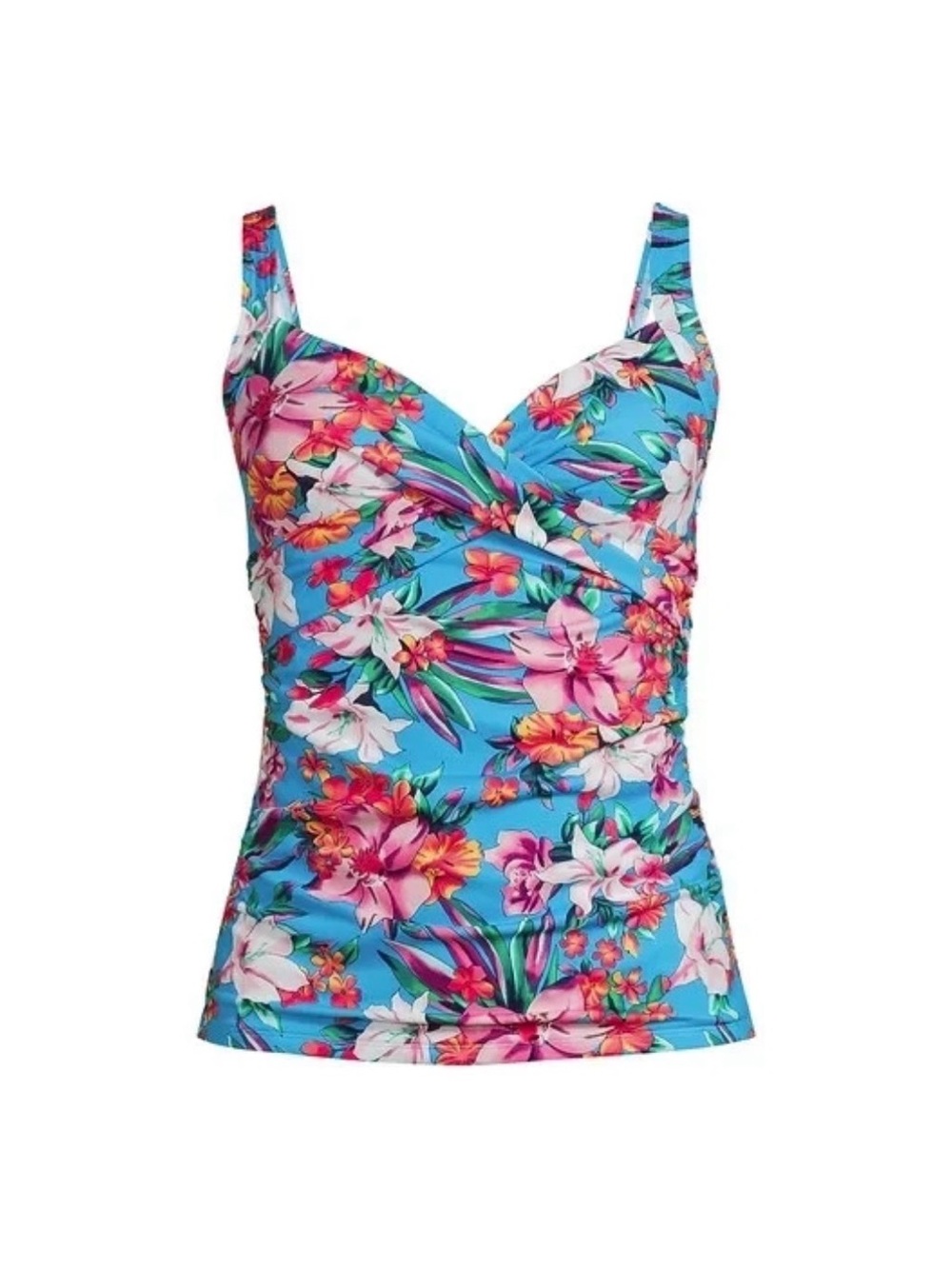 Lands'End 14 DDD Built In Bra Tankini Top Tropical Floral Swim Adjustable Strap